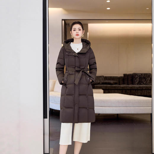 ASE 7765时尚简约纯色过膝外套连帽系带显瘦长款 商品图3