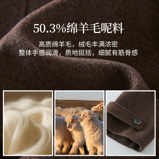 【11/14新品】熙世界老钱风复古棕色毛呢外套女小个子立领羊毛短款大衣2025秋冬 商品图3