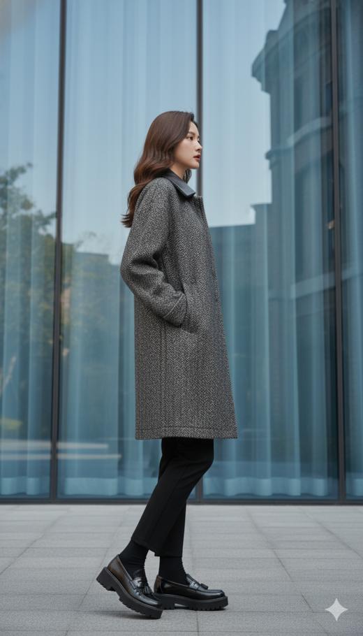 翻领领撞色夹克款短大衣 商品图4