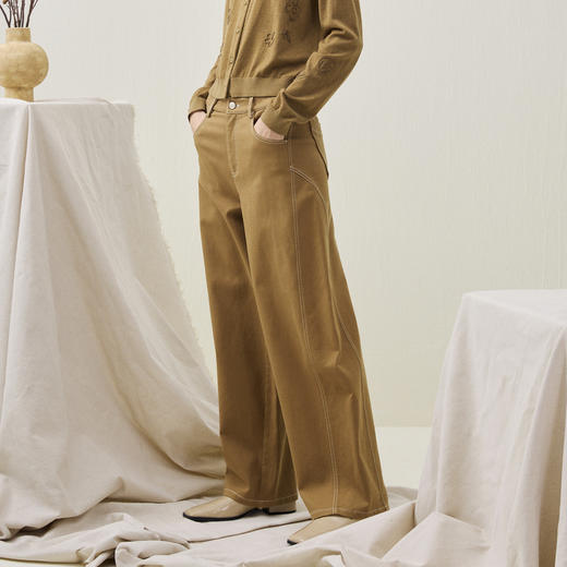 谜底阔腿裤长裤2025冬季新品舒适弹力设计感撞色缝线女254MK1699 商品图1