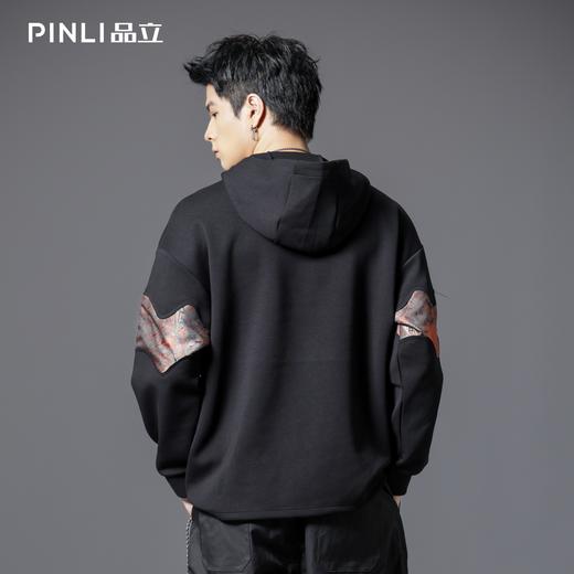 PINLI品立2025秋季新款男士连帽提花拼接落肩宽松套头卫衣上衣潮B253109099 商品图2