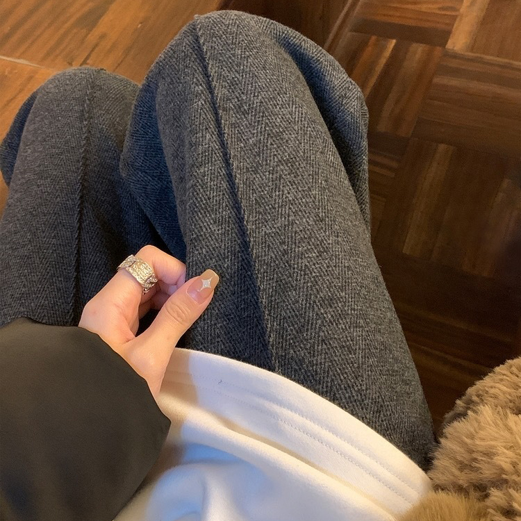 伊泺杉人字纹羊毛阔腿裤 | 触感柔软亲肤 厚实保暖 时髦显瘦 常规款/加绒款