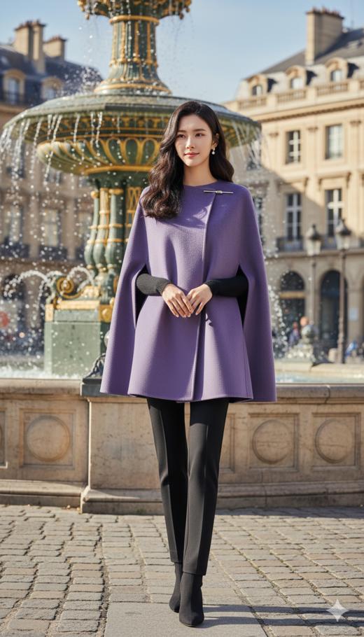 优雅圆领单扣小斗篷双面工艺大衣 商品图3