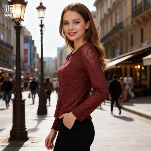 贝莉塔绒感中式复古提花长袖上衣BLT5212女士运动瑜伽服 商品图8