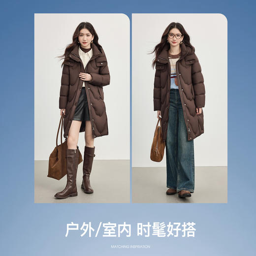 【年货节】熙世界静奢老钱风咖色羽绒服女中长款白鸭绒御寒外套2025冬季新款 商品图4