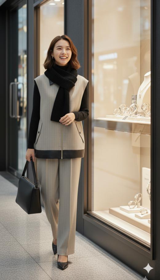 LIN HN 撞色翻领拉链马甲 商品图0