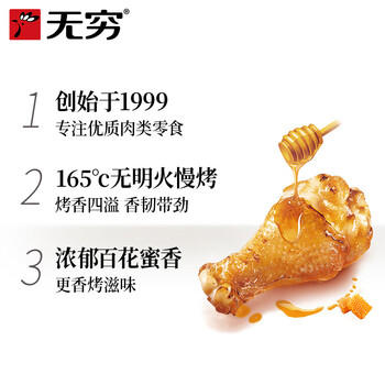 无穷 蜂蜜味小鸡腿烤鸡翅根300g 鸡肉休闲零食肉干肉脯 商品图1