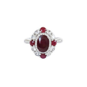 【天然正品】AU750白金镶天然约1.35克拉鸽血红红宝石戒指、吊坠项链两用款吊坠：17.9*11.4*8.6MM / 戒指：14.5号（戒圈可改）女士011125JJ06