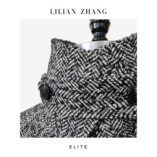 定制—静奢风—英伦老钱—经典轻奢人字纹羊毛长款毛呢大衣 2506007 商品图4