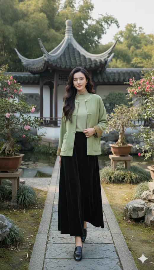 小落肩袖口门襟拼色轻国风外套 商品图3