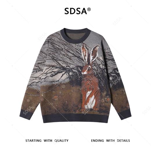 88118SDSA男士秋冬新款痞帅男装简约彩绘卡通兔子圆领毛衣百搭复古上衣 商品图1