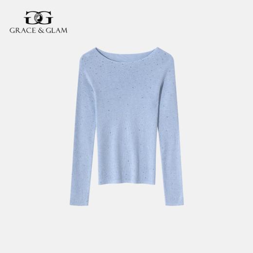 Grace&Glam 一线成衣满钻一字领精纺羊毛衫 商品图0