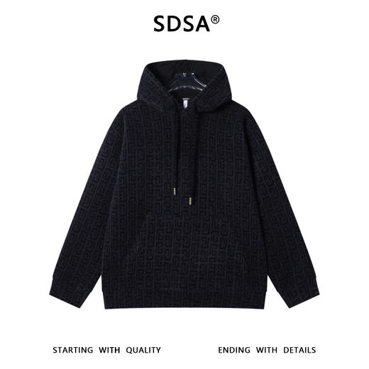 SDSA男士秋冬新款痞帅男装潮牌撞色提花抽绳连帽卫衣百搭套头上衣 商品图1