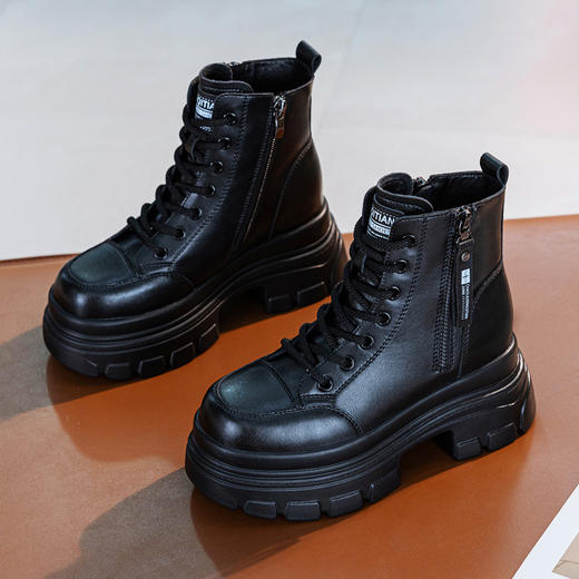 马丁靴英伦风小个子，加绒短靴子厚底内增高女靴AM-216 商品图2