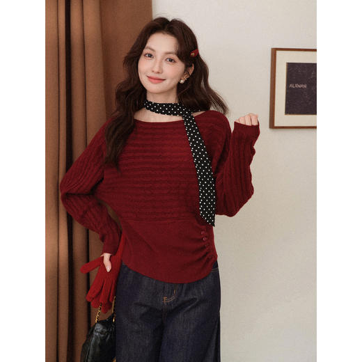 鹿向南「复古情歌」法式复古红色毛衣女秋新款设计感小众长袖上衣 商品图1