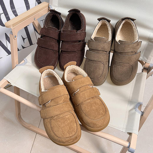 D111306厚底加绒保暖豆豆鞋勃肯鞋女2025冬季新款魔术贴棉鞋 商品图0