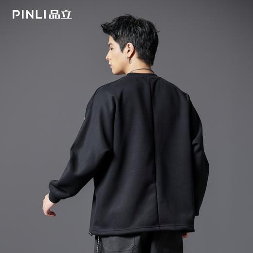 PINLI品立2025秋季新款男士金属流苏织带圆领宽松套头卫衣上衣潮B253109098 商品图2