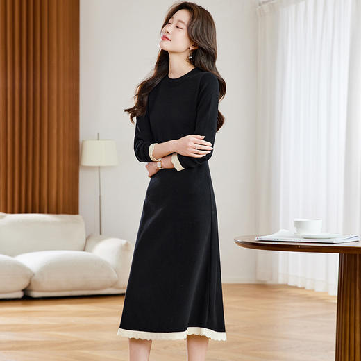 高级感黑色针织连衣裙，小众别致裙子内搭中长款毛衣裙CC-22-2822 商品图2