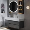 8048-70/80/90/100全白 轻奢岩板浴室柜（圆镜） 商品缩略图0