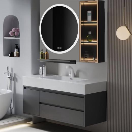 8048-70/80/90/100全白 轻奢岩板浴室柜（圆镜） 商品图0