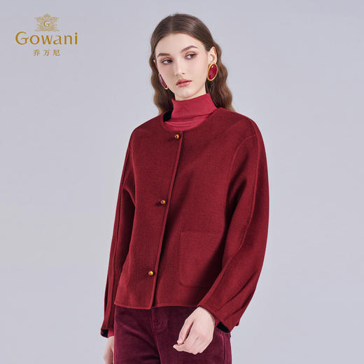 乔万尼冬2025新品气质两面穿无领羊毛兔毛混纺短款宽松大衣外套ED4B795501 商品图1