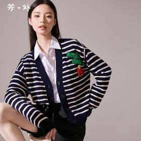 剩M/XL 【芳外】条纹针织开衫羊毛休闲上衣8T23CM0821