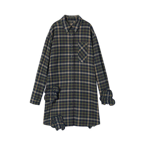 谜底格子连衣裙长袖2025年冬季新品复古立体花卉宽松女254ML1696 商品图4