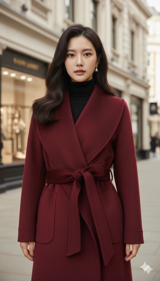 小轮廓翻领中长款双面手工大衣（附腰带） 商品图3