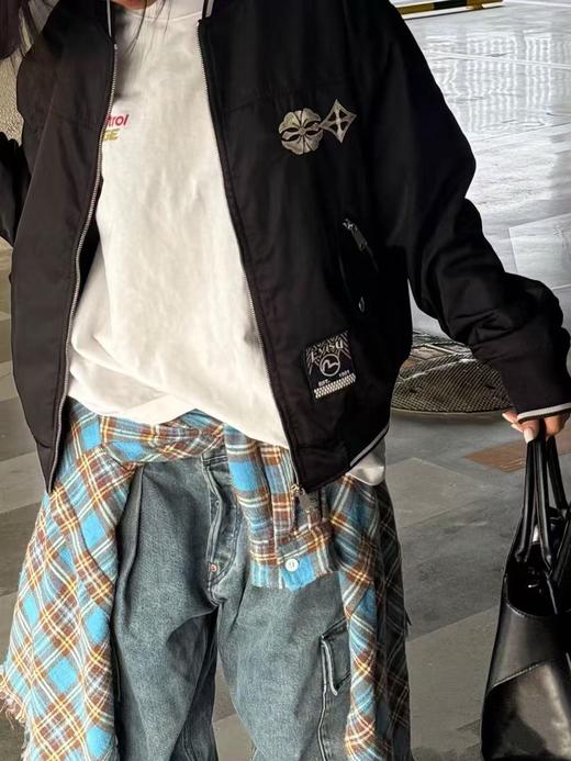 D111370秋冬季新品男士仙鹤嵌条大M棒球服通勤夹克外套棉服 商品图9