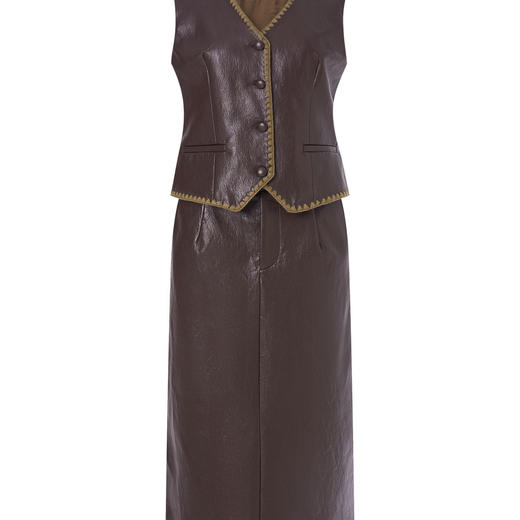 「高货wl」全新升级【铂金会员441/天猫599/差价158】(99308)洛诗琳2025秋冬气质通勤蛋白皮马甲外套直筒半身裙两件套 商品图2