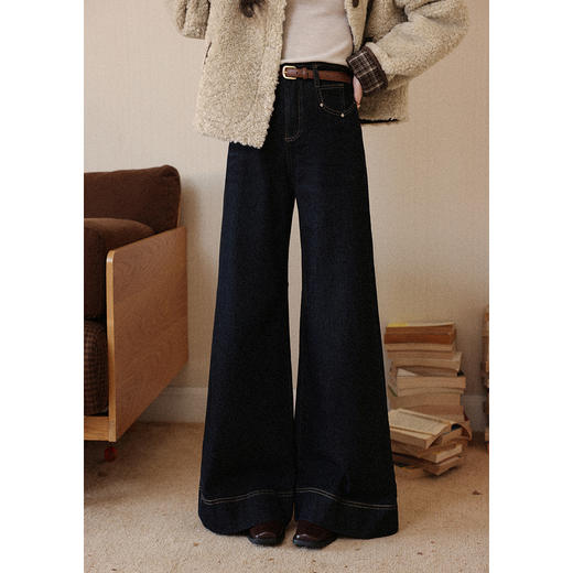 鹿向南「长腿搭子」复古深蓝色宽松阔腿牛仔裤女秋冬新款显瘦长裤 商品图1