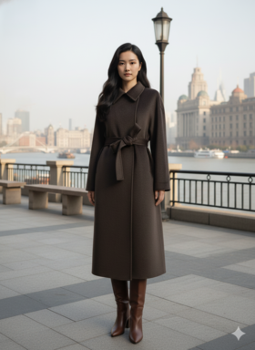 侧开叉双面手工大衣