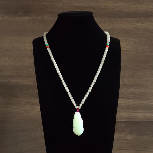 【天然正品】天然约6MM烟紫和田玉圆珠配新疆料貔貅造型和田玉（招财、平安）吊坠项链吊坠：50.9*22.6*16.9MM / 项链：68CM中性061125NJM09 商品图7