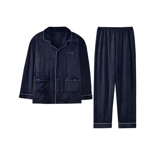 爱帝双面海岛绒厚款长袖翻领家居服套装情侣款 商品图5