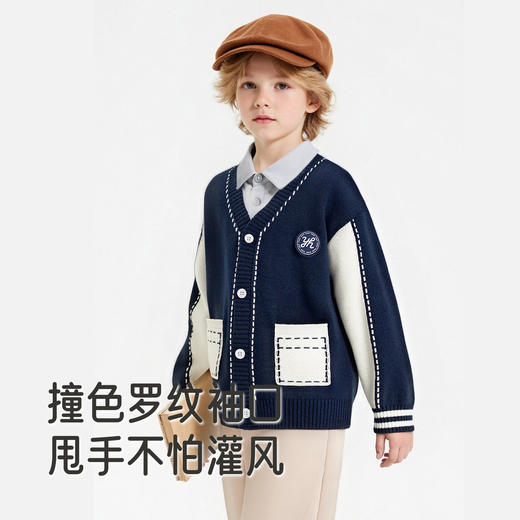 英氏儿童毛织上衣春秋休闲男童学院风开衫外套保暖外搭中大童毛衫 商品图4