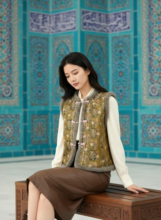 轻国风水貂毛拼接夹棉马甲 商品图4