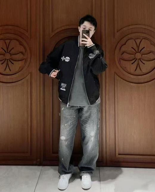 D111370秋冬季新品男士仙鹤嵌条大M棒球服通勤夹克外套棉服 商品图12