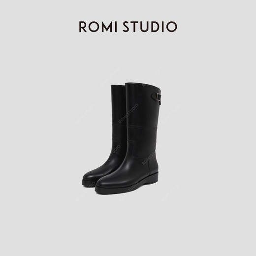 ROMI STUDIO“棕标甄选”头层牛皮拼羊皮哑光粗跟长筒靴RW24WP31033 商品图1