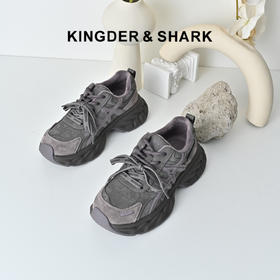 经典鲨2025年冬季专柜新款牛皮革加绒系带休闲跑步老爹鞋女KW160-558351