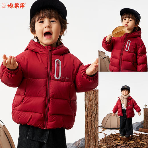 棉果果冬季新品男童女童红色涤丝纺羽绒保暖加厚短款羽绒服M502102925611 商品图0