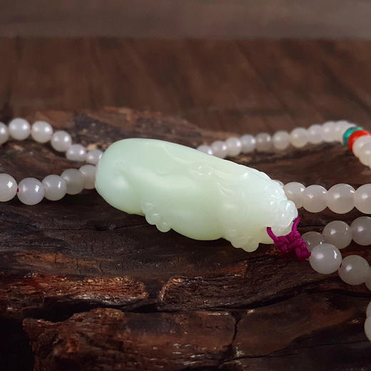 【天然正品】天然约6MM烟紫和田玉圆珠配新疆料貔貅造型和田玉（招财、平安）吊坠项链吊坠：50.9*22.6*16.9MM / 项链：68CM中性061125NJM09 商品图4