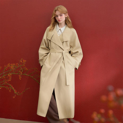 西遇韩系大翻领风衣外套女冬新款高级感系带收腰显瘦长款大衣H0055253 商品图0
