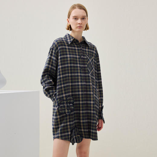 谜底格子连衣裙长袖2025年冬季新品复古立体花卉宽松女254ML1696 商品图1