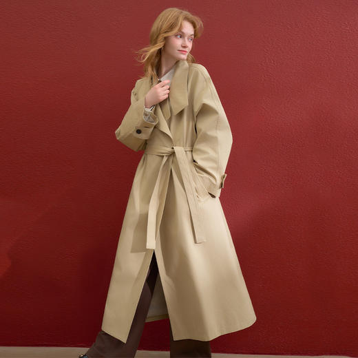 西遇韩系大翻领风衣外套女冬新款高级感系带收腰显瘦长款大衣H0055253 商品图2