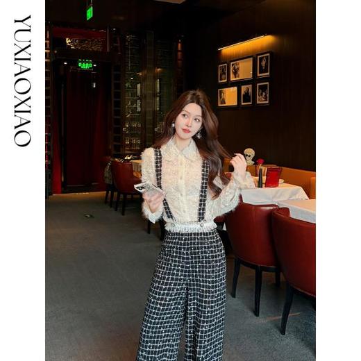 余潇潇【镜中爱丽丝】气质珠片蕾丝拼接编织小香连衣裙&衬衫&背带裤 商品图3