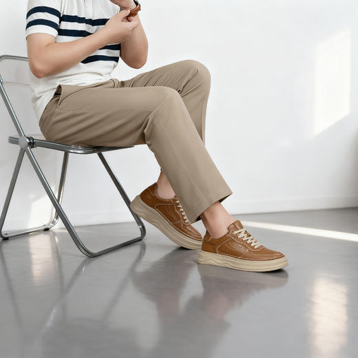 舒乐高男鞋隐形内增高8cm复古休闲鞋男款板鞋男透气小众 商品图1