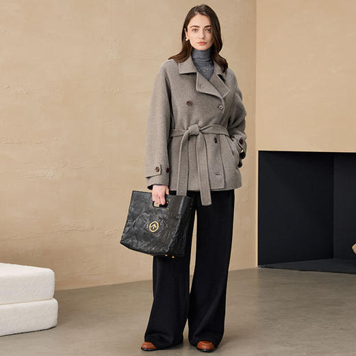 GZ241062 2025秋冬韩系小个子大衣休闲毛呢大衣短款外套羊毛双面毛呢大衣女 商品图3