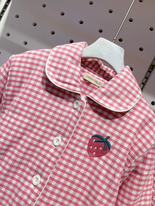 松植屋儿童冬季翻领小草莓立体刺绣加厚棉袄睡衣家居服套装 商品图3