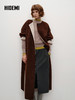 HIDEMI 进口美利奴羊毛撞色双面呢大衣圆领浴袍腰带长款外套 咖啡色撞燕麦米 商品缩略图2
