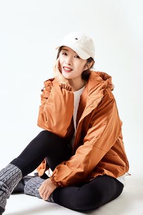 双拉链连帽夹棉冲锋衣外套